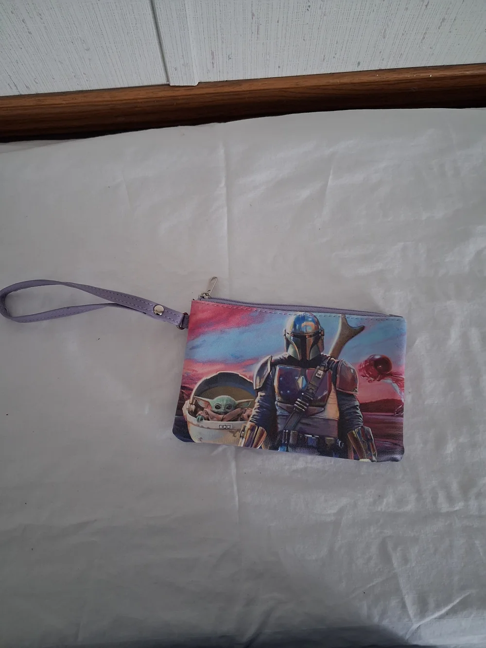 Star Wars The Mandalorian Lilac/purple Zipper Wristlet 6 x 4.5”inches